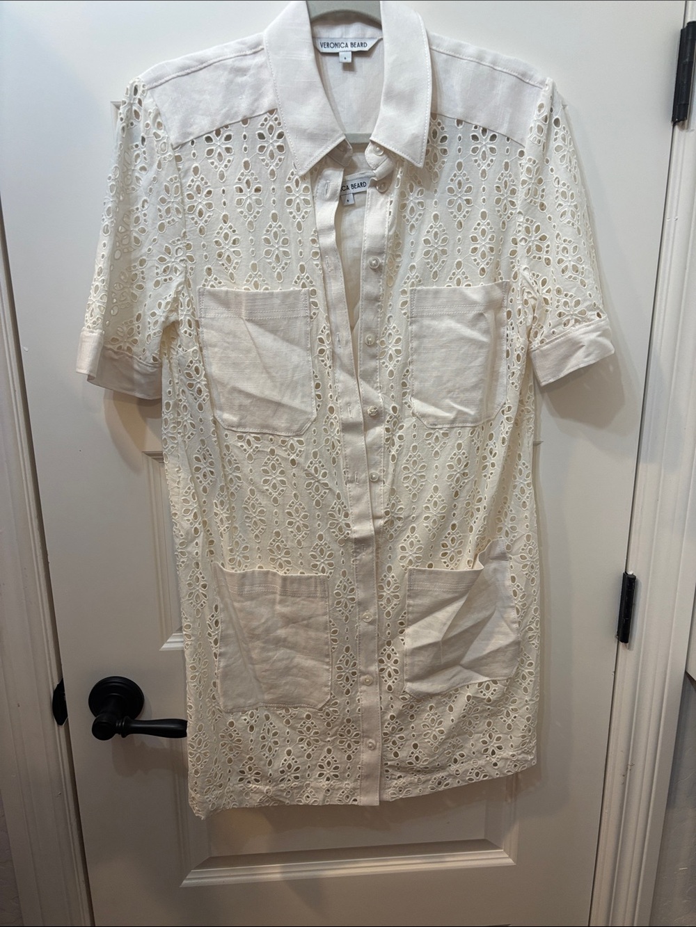 Veronica Beard Cream Eyelet Shirt Mini Dress